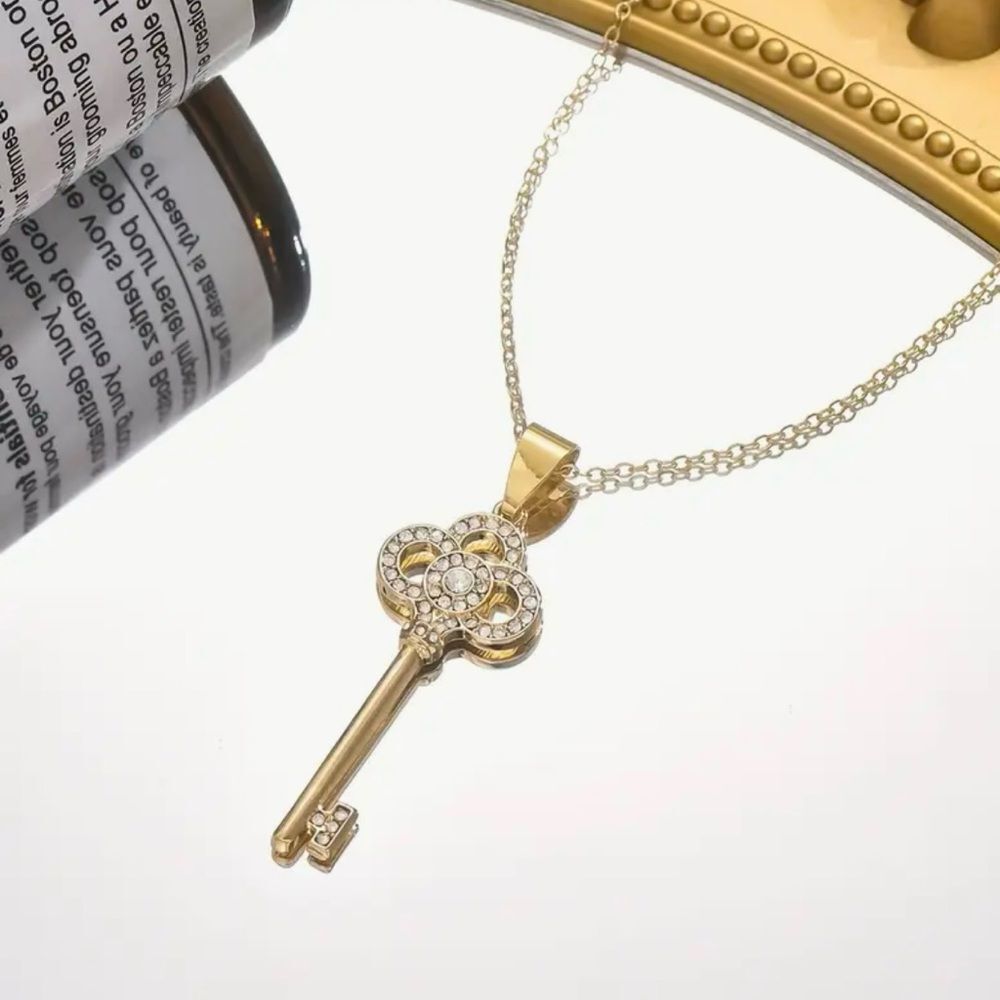 Crown Rhinestone Key Pendant Necklace
